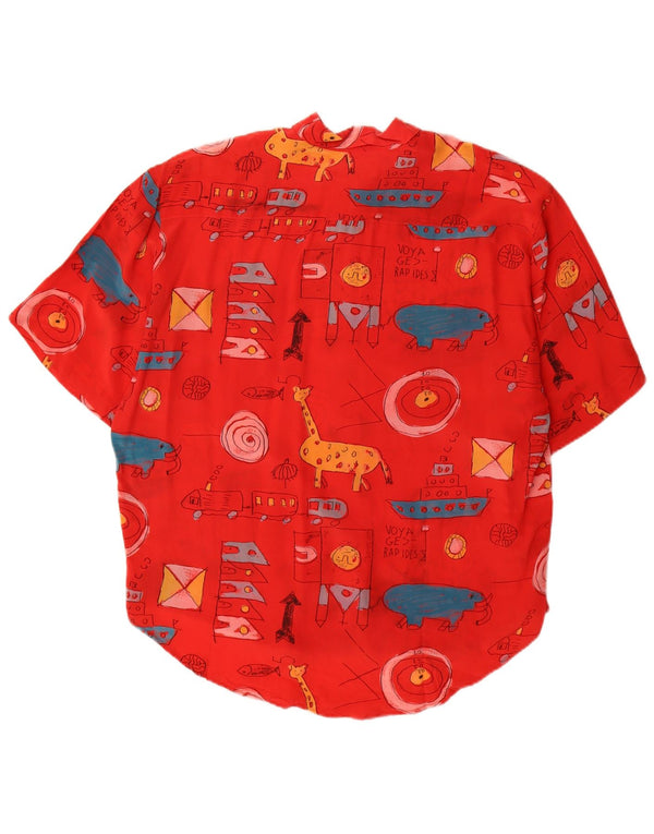 vintage Femme Graphique Chemise À Manches Courtes Blouse EU 40 Soie Rouge Moyenne