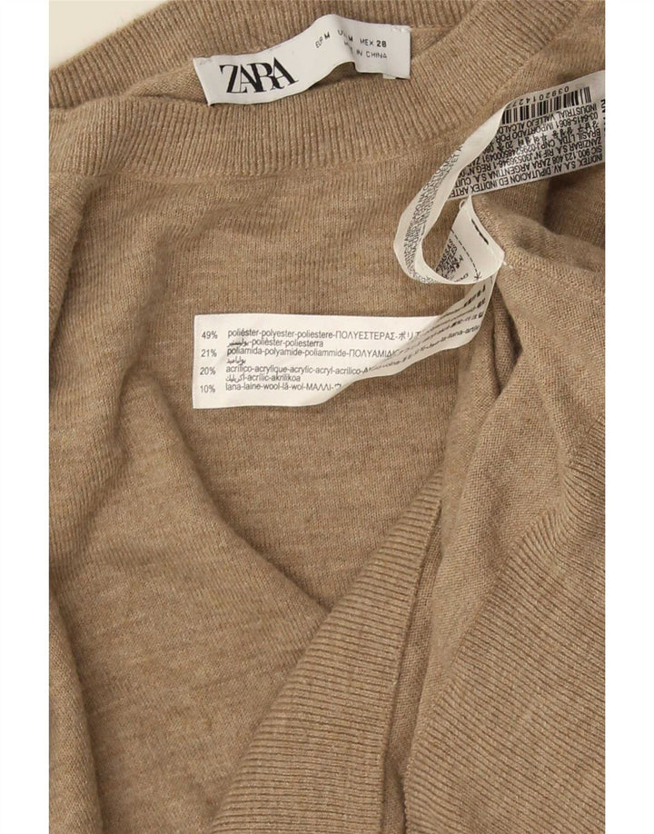 Zara Pull à col rond pour femme UK 14 Polyester beige moyen