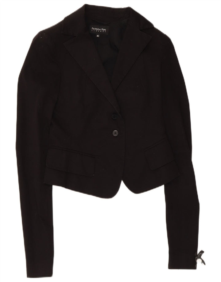 Patrizia Pepe Veste blazer courte à 2 boutons pour femme IT 40 Petit coton noir
