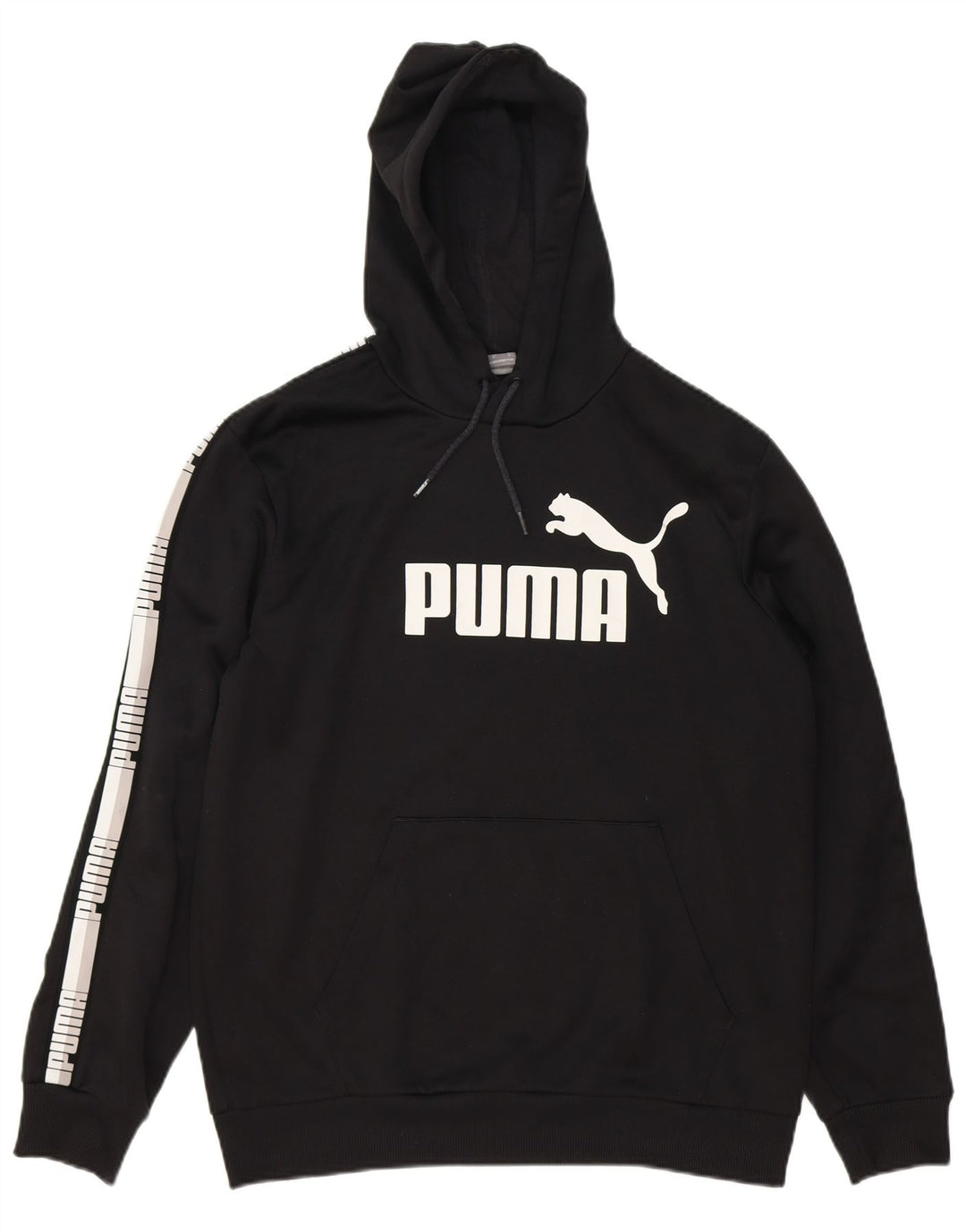 PUMA Mens Graphic Hoodie Jumper Medium Black Colourblock Cotton