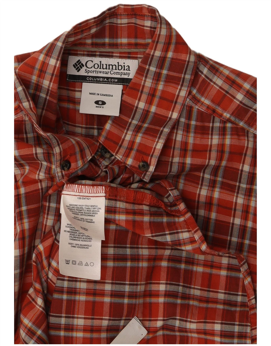 COLUMBIA Chemise à manches courtes pour homme en coton à petits carreaux rouges