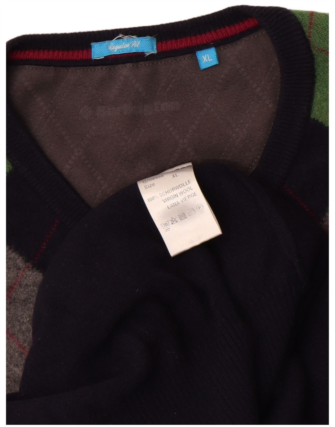 Burlington Pull col V pour homme XL Bleu marine Argyle/Diamant
