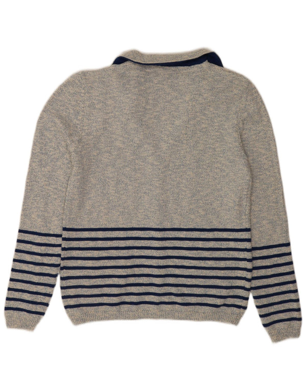 Primo Emporio Femme Cardigan Pull UK 12 Bleu Moyen Rayé Coton