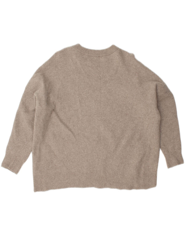 Zara Pull surdimensionné à col rond pour femme UK 12 en laine beige moyen
