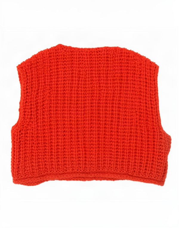 Zara Cardigan surdimensionné sans manches pour femme UK 10 Petit acrylique rouge