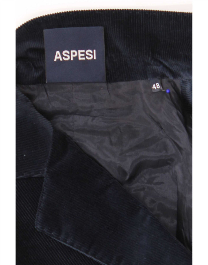 Aspesi Veste Blazer En Velours Côtelé À 2 Boutons Pour Femme IT 48 XL Bleu Marine Coton