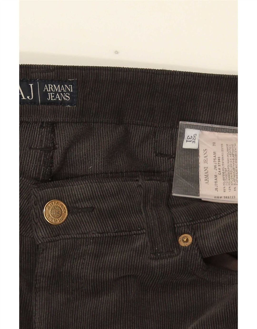 Pantalon droit en velours côtelé Femme Armani W31 L34 Gris Polyester