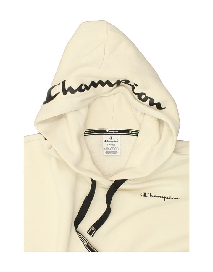 CHAMPION Womens Graphic Hoodie Jumper UK 16 Large White | Vintage Champion | Thrift | Second-Hand Champion | Used Clothing | Messina Hembry 