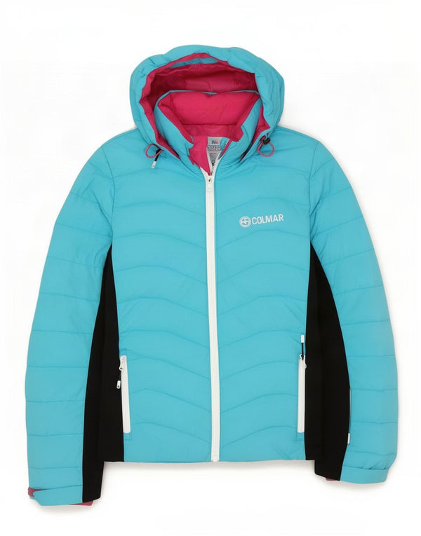 Colmar Womens Hooded Ski Jacket IT 44 Medium Blue Colourblock