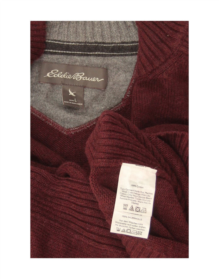 EDDIE BAUER Mens Zip Neck Jumper Sweater Large Maroon Cotton Vintage Eddie Bauer and Second-Hand Eddie Bauer from Messina Hembry 