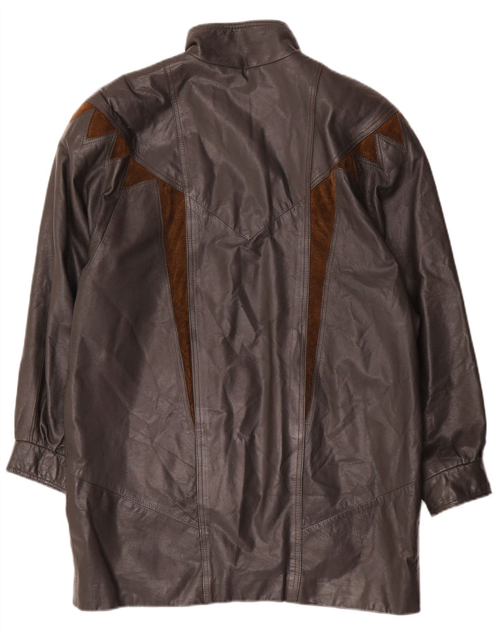 manteau en cuir surdimensionné femme vintage EU 40 Colorblock gris moyen