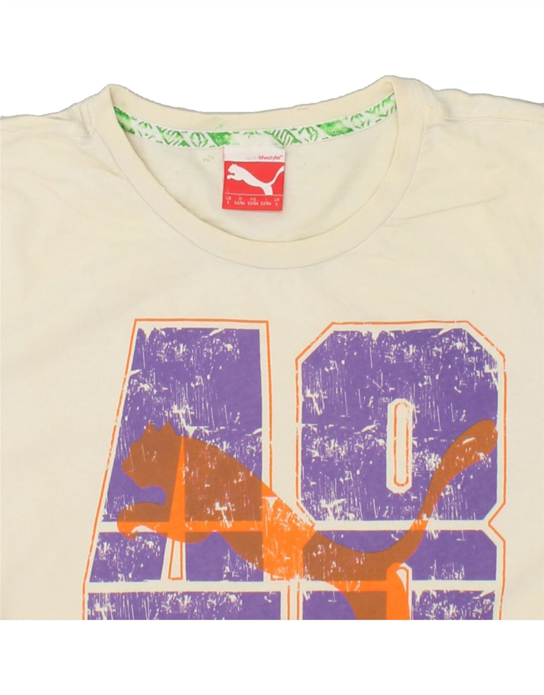 PUMA Mens Graphic T-Shirt Top Large Off White Cotton Vintage Puma and Second-Hand Puma from Messina Hembry 