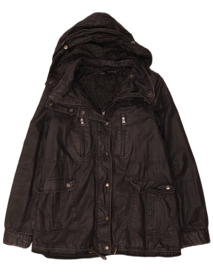 Zara Veste à capuche en coton ciré pour femme UK 14 Noir moyen