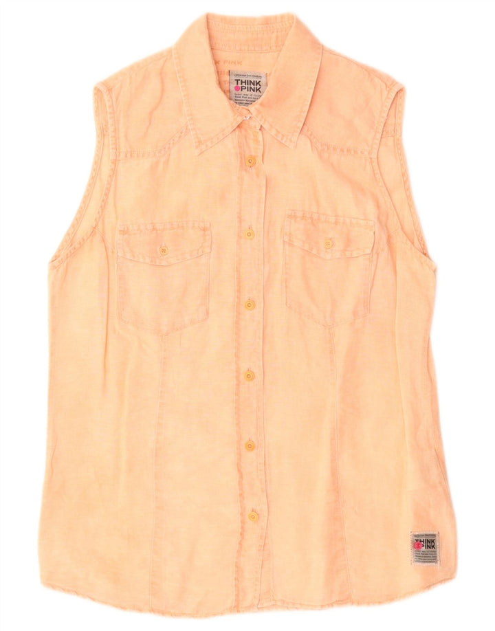 Think Pink Chemise sans manches pour femme UK 12 Coton orange moyen