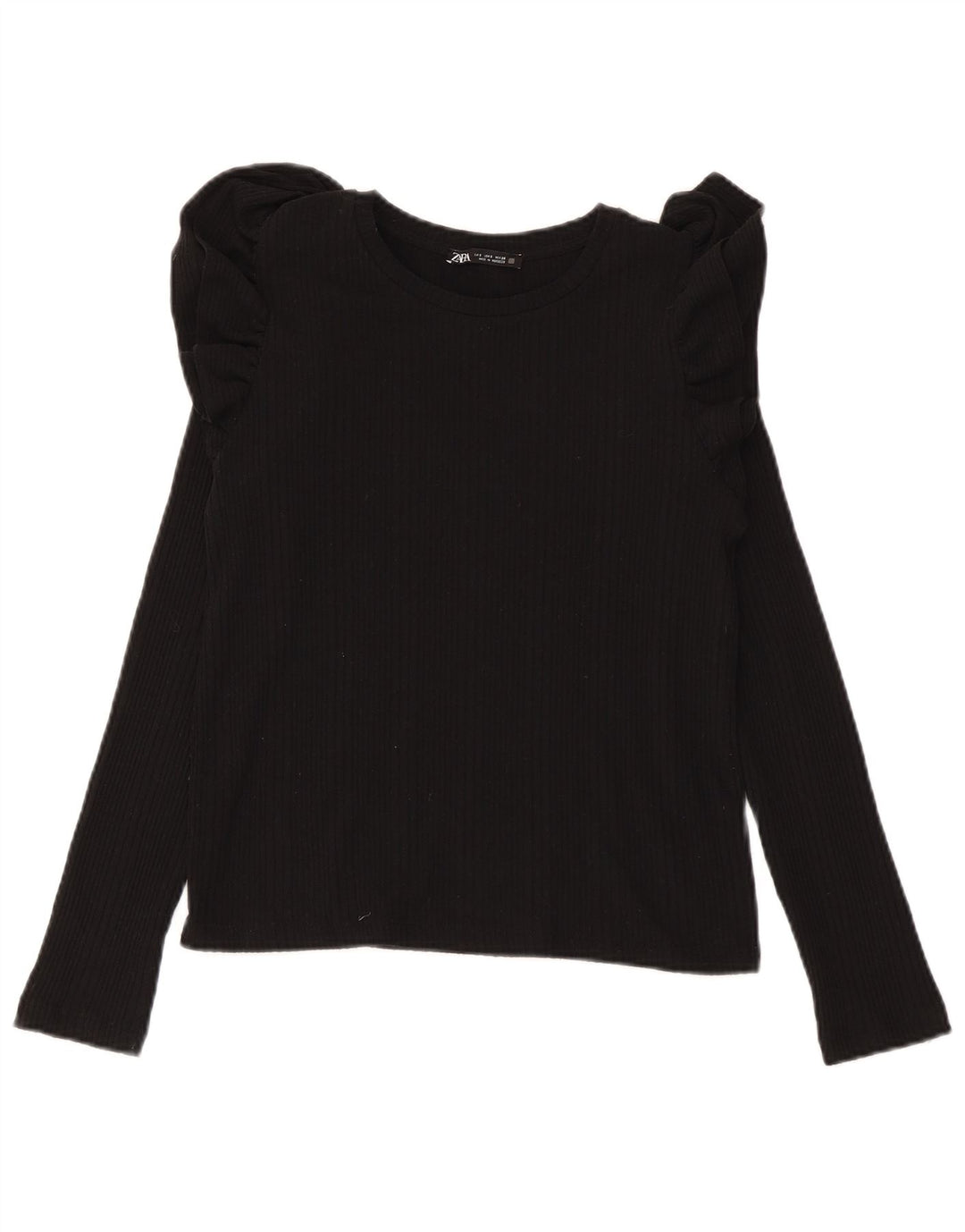Zara Femme Top Manches Longues UK 10 Petit Coton Noir