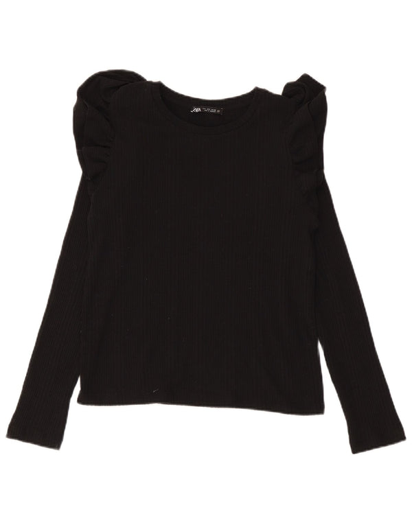 Zara Femme Top Manches Longues UK 10 Petit Coton Noir
