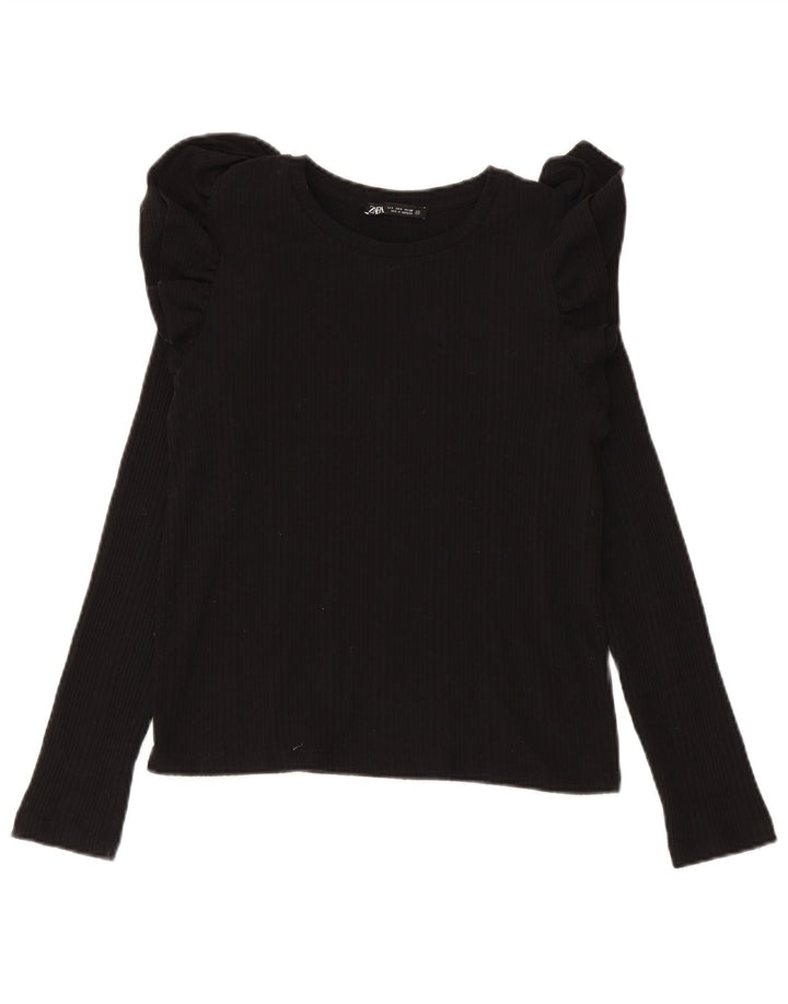 Zara Femme Top Manches Longues UK 10 Petit Coton Noir