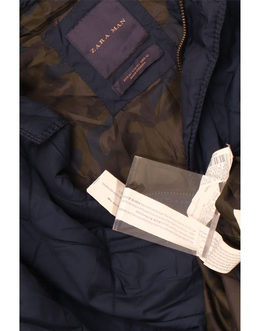 Zara Veste matelassée pour homme UK 38 Medium Bleu Marine Polyester