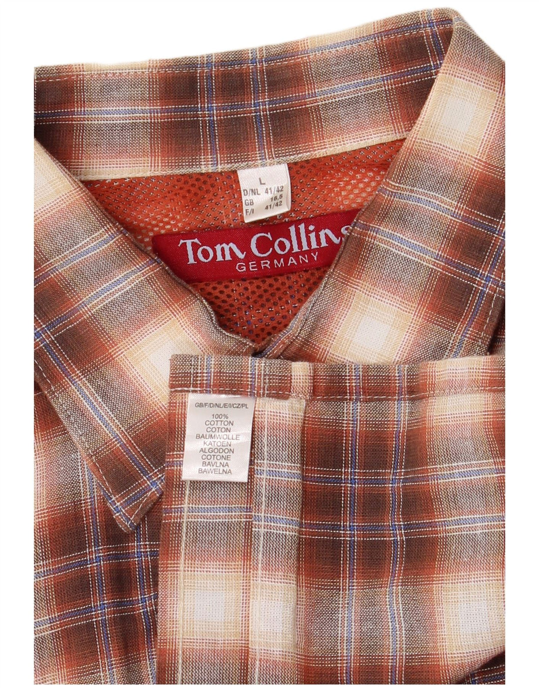 Tom Collins Chemise Homme Taille 16 41/42 Grand Coton à Carreaux Marron