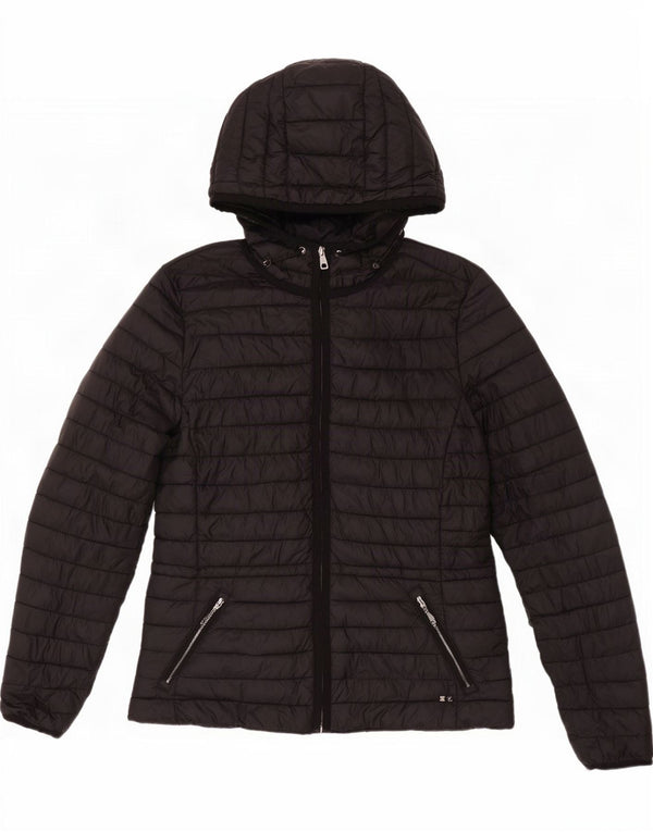 Massimo Dutti Veste matelassée à capuche pour femme UK 12 Medium Black Nylon