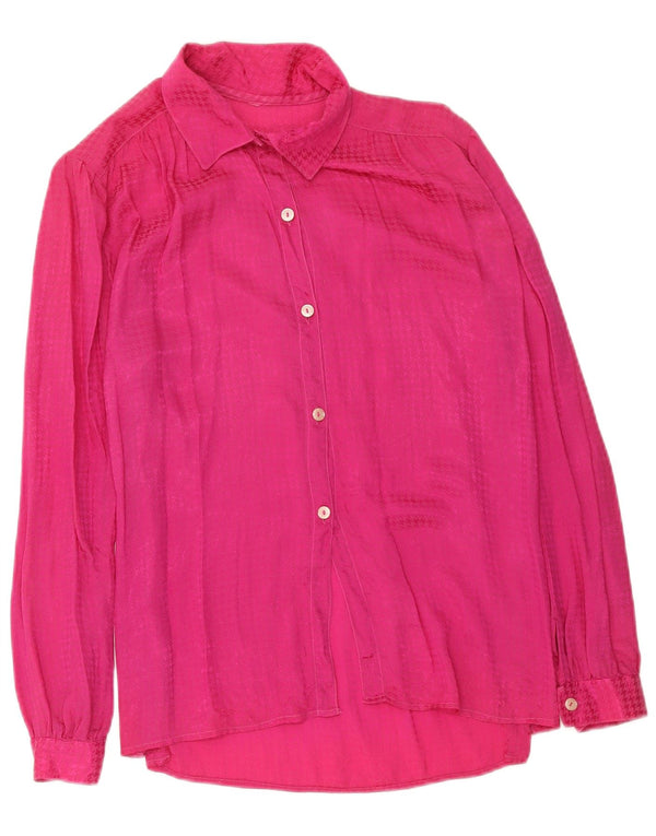 Chemisier chemise femme vintage UK 12 pied-de-poule rose moyen