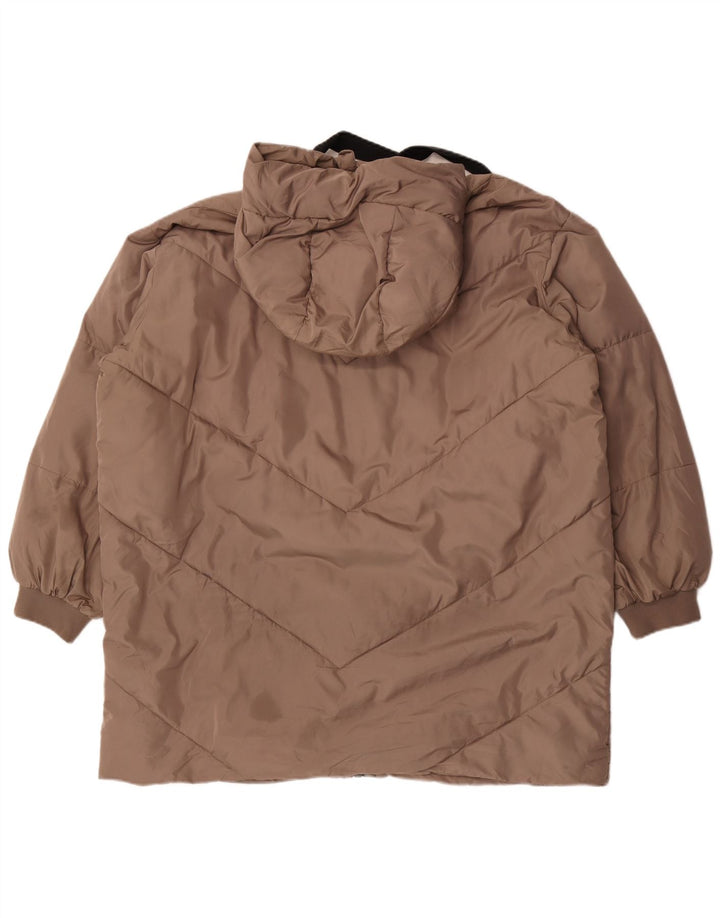 Zara Manteau matelassé surdimensionné à capuche pour femme UK 18 XL Marron Polyester