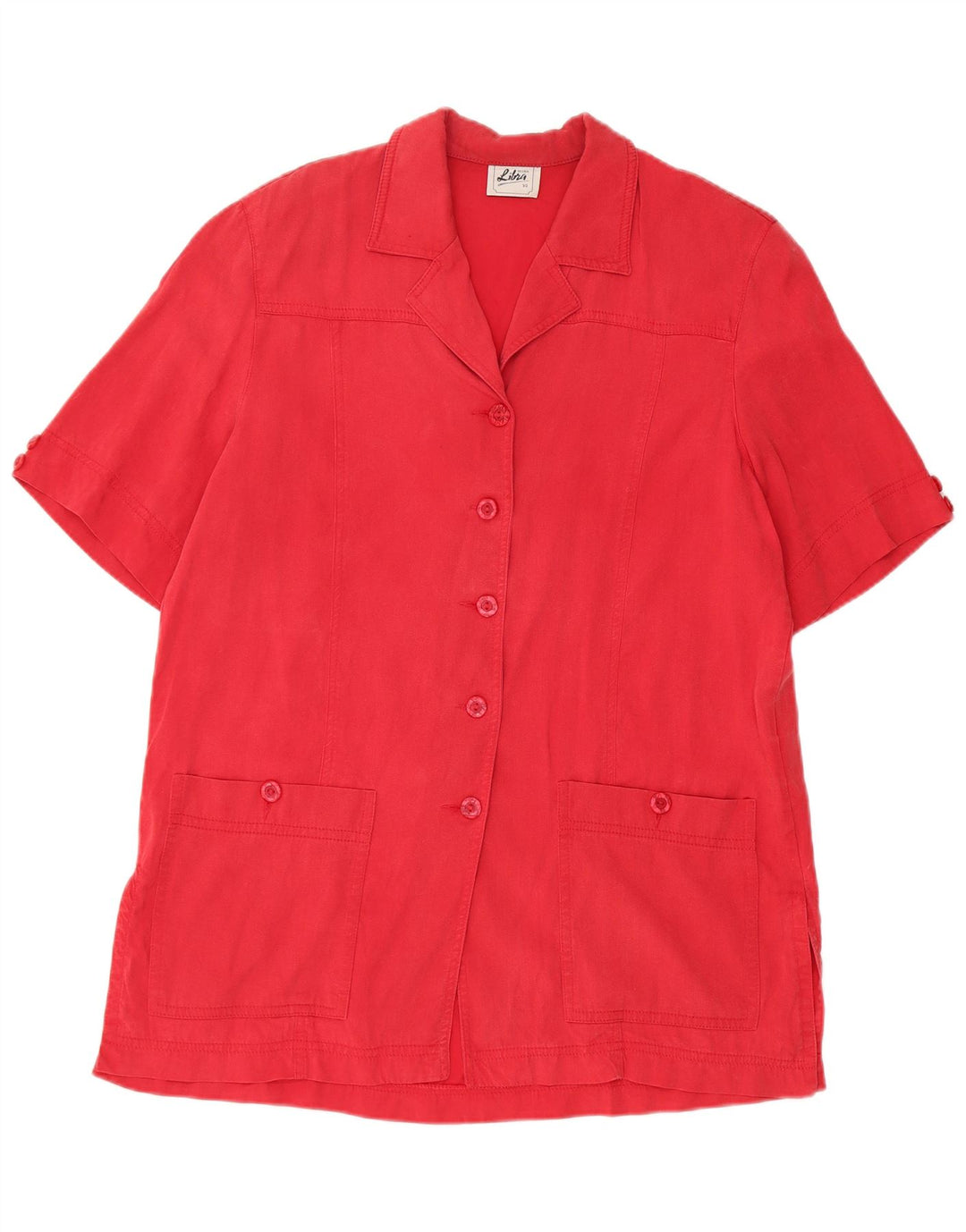 Vintage Femme 5 Boutons Manches Courtes Blazer Veste UK 14 Grand Tencel Rouge