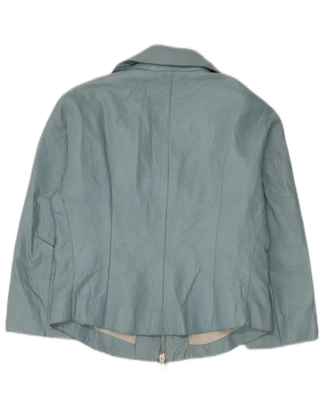 vintage Femme Cuir 3/4 Manches Boléro Veste IT 42 Cuir Bleu Moyen