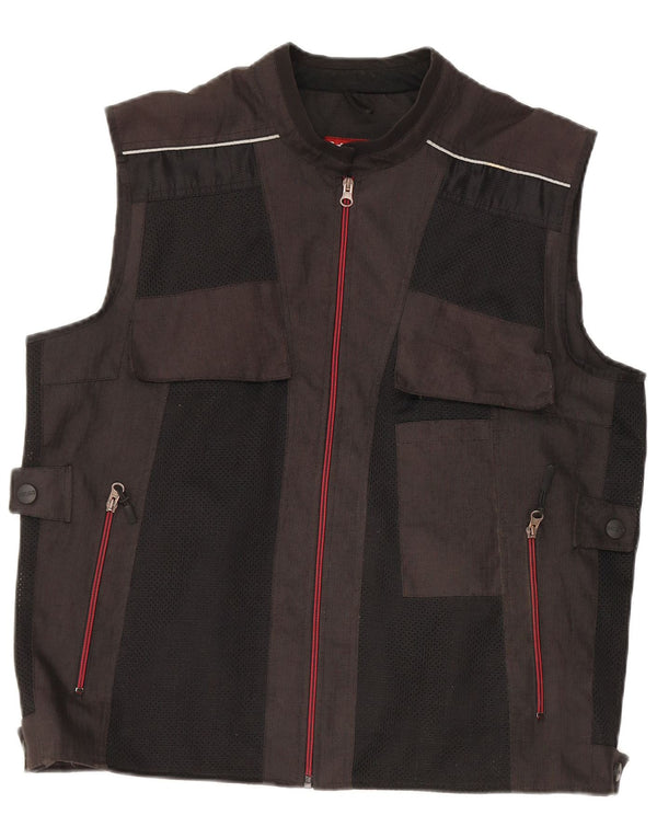 vintage Mens Utility Gilet UK 42 XL Noir Colourblock Polyester