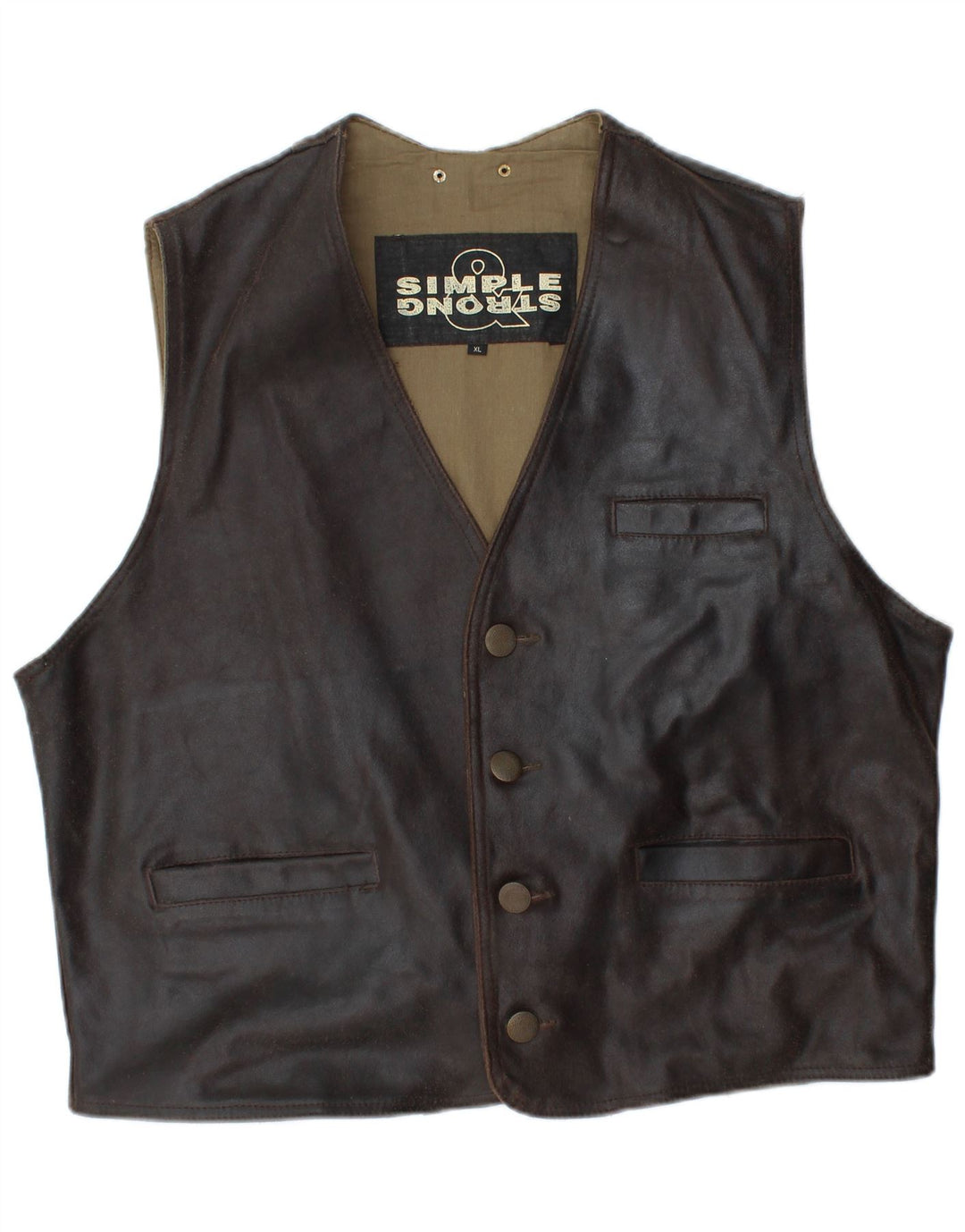 VINTAGE Gilet en cuir homme XL Cuir marron