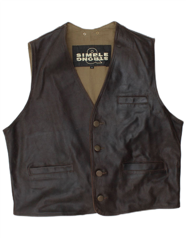 VINTAGE Gilet en cuir homme XL Cuir marron
