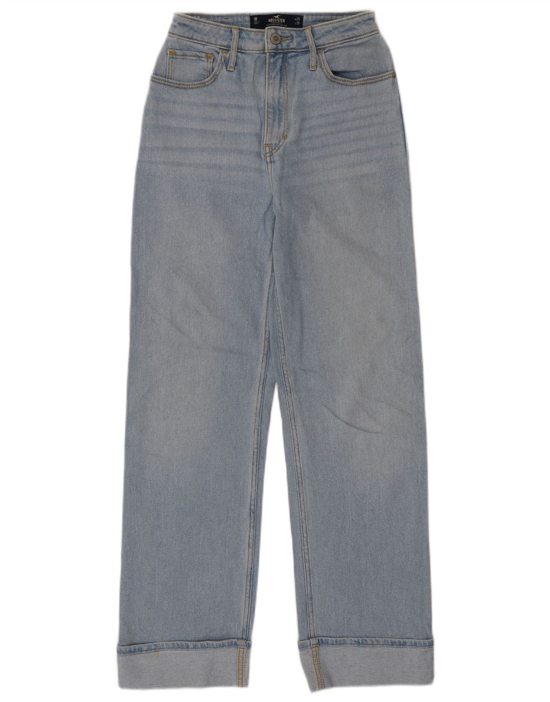 HOLLISTER Jean droit taille haute W25 L31 bleu coton femme