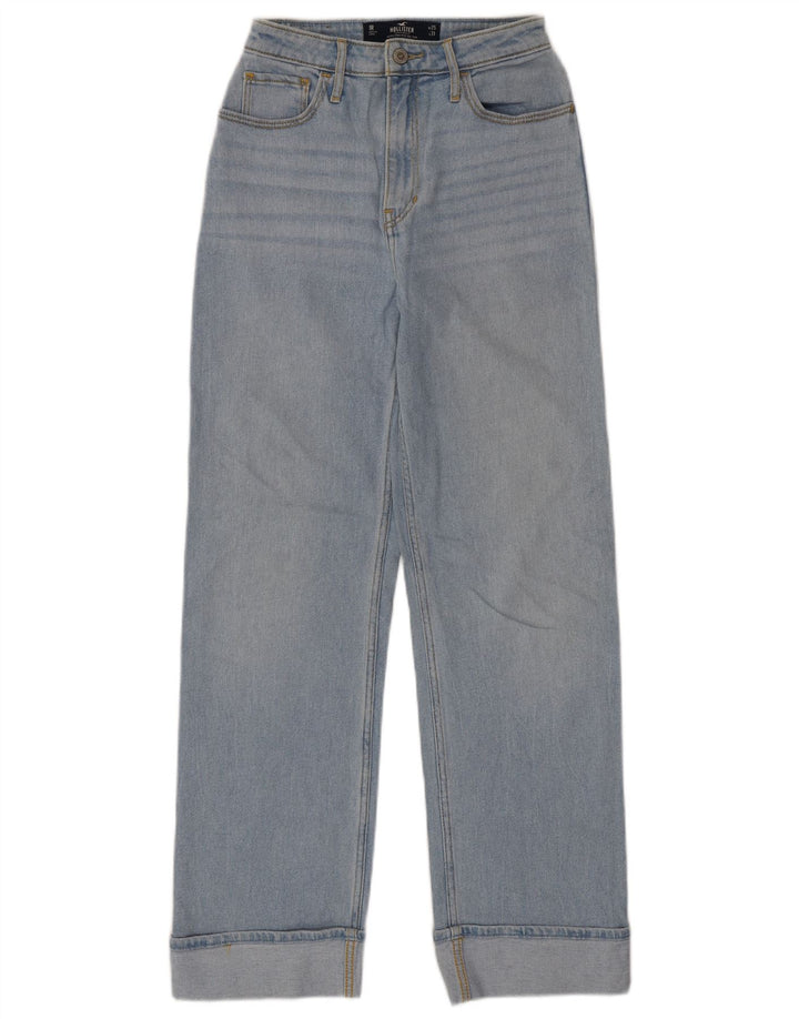 HOLLISTER Jean droit taille haute W25 L31 bleu coton femme