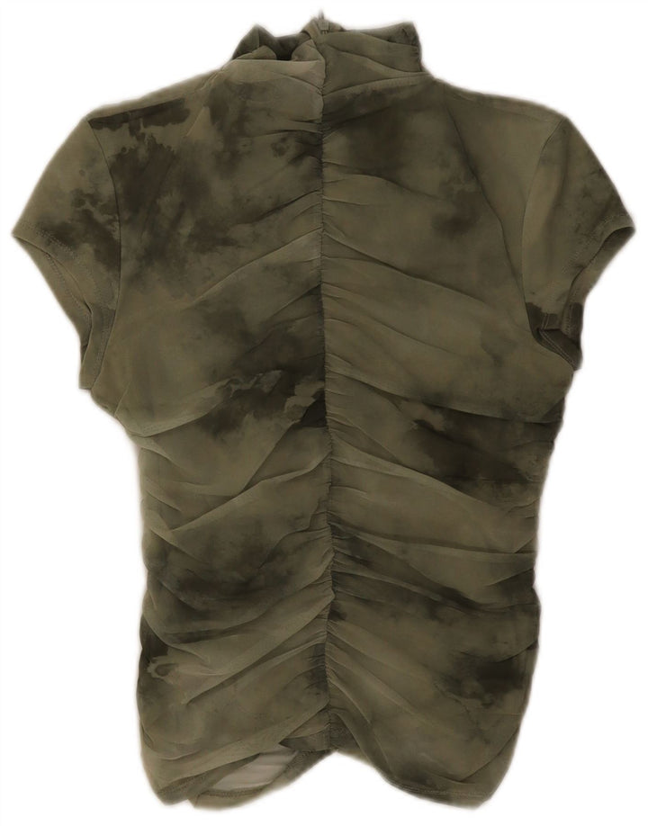 Zara Chemisier Femme Top UK 12 Polyester Tie Dye Vert Moyen
