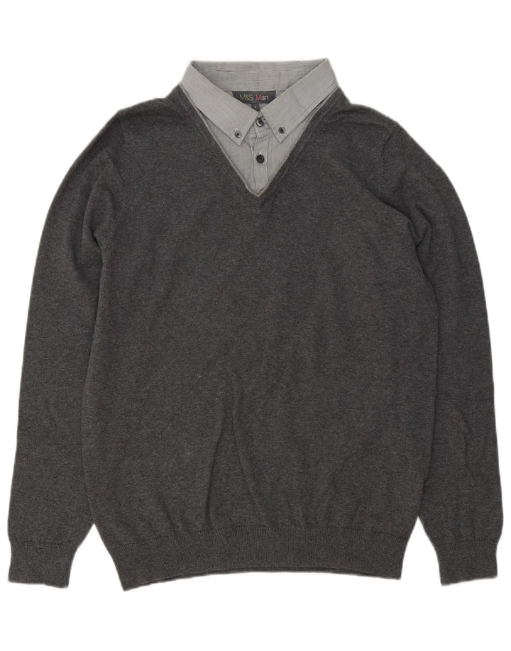 Marks & Spencer Pull à col polo pour homme Petit coton gris