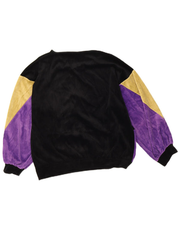 vintage Womens Velvet Sweatshirt Jumper UK 16 Grand Colorblock Noir