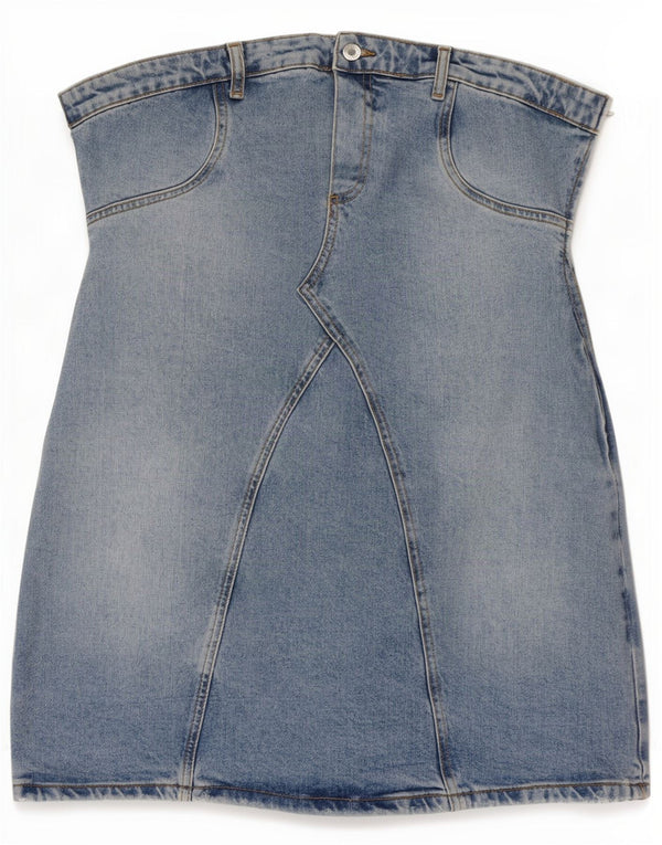 Zara Femme Denim Mini Robe Bustier UK 18 XL Bleu Coton