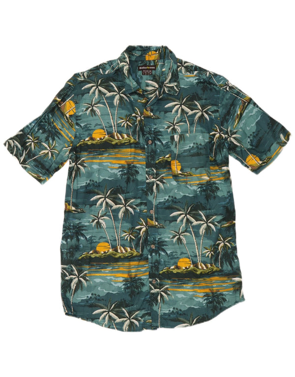 Atlas For Men Chemise à manches courtes pour homme Vert moyen en coton floral hawaïen