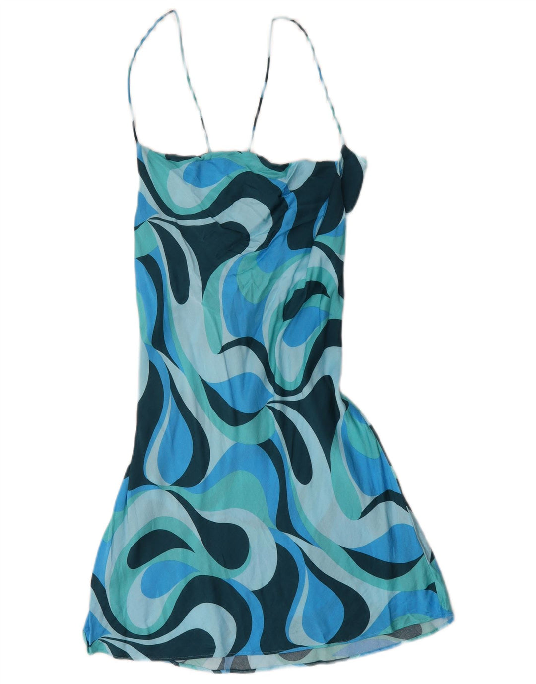 Zara Femme Robe d'été à motif abstrait UK 44 Grande Viscose Colorblock Bleu