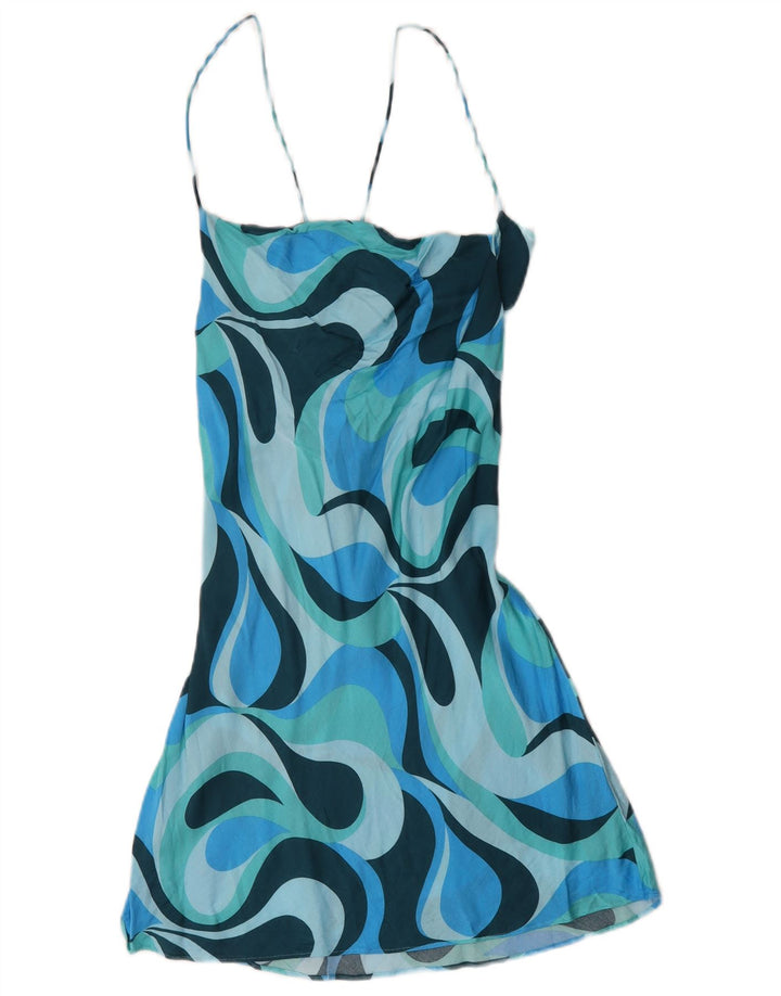 Zara Femme Robe d'été à motif abstrait UK 44 Grande Viscose Colorblock Bleu