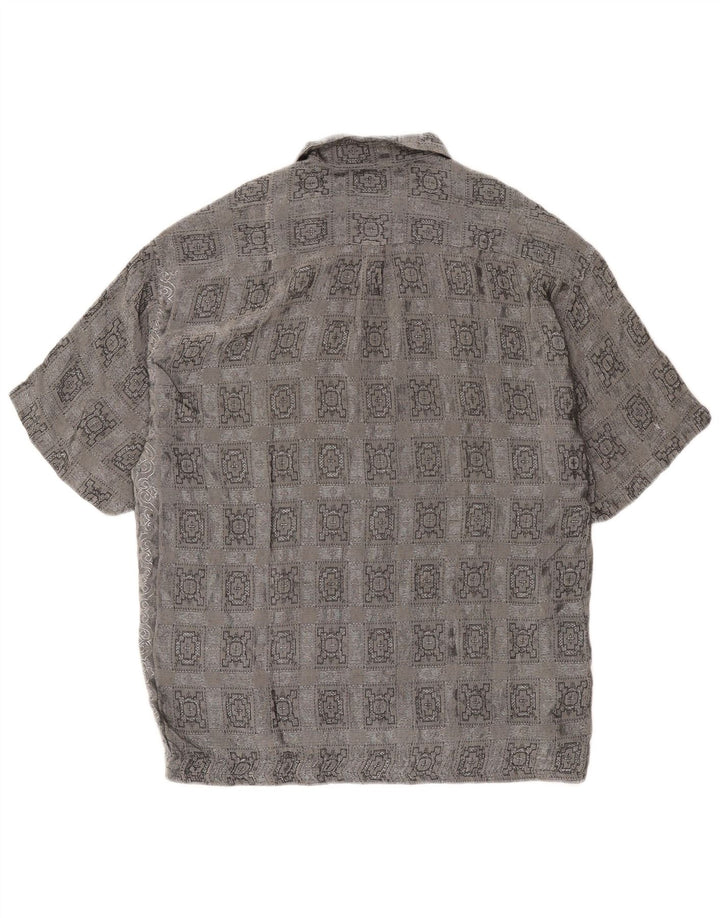vintage Chemise à manches courtes pour hommes Grand acétate à carreaux gris