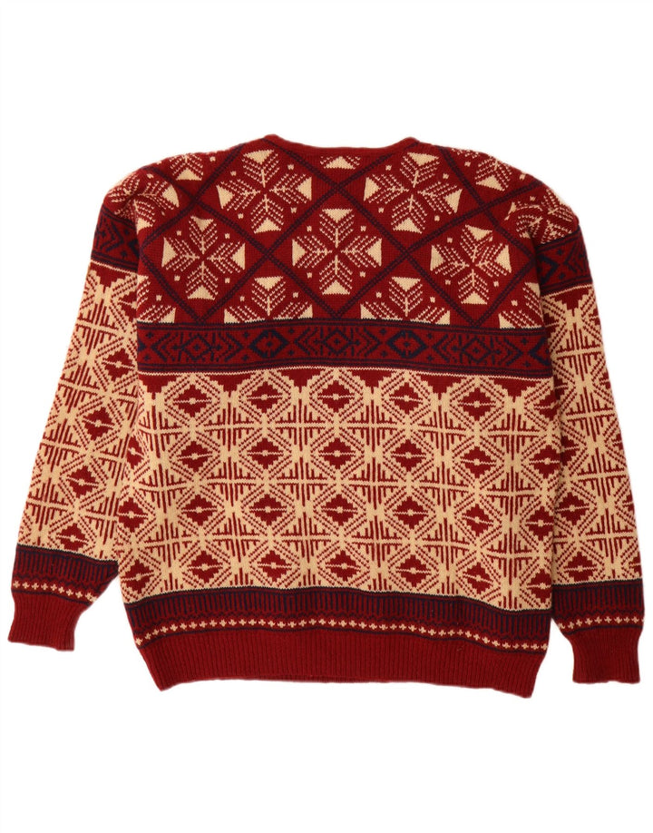 Sondre Pull à col rond pour homme en laine Fair Isle rouge