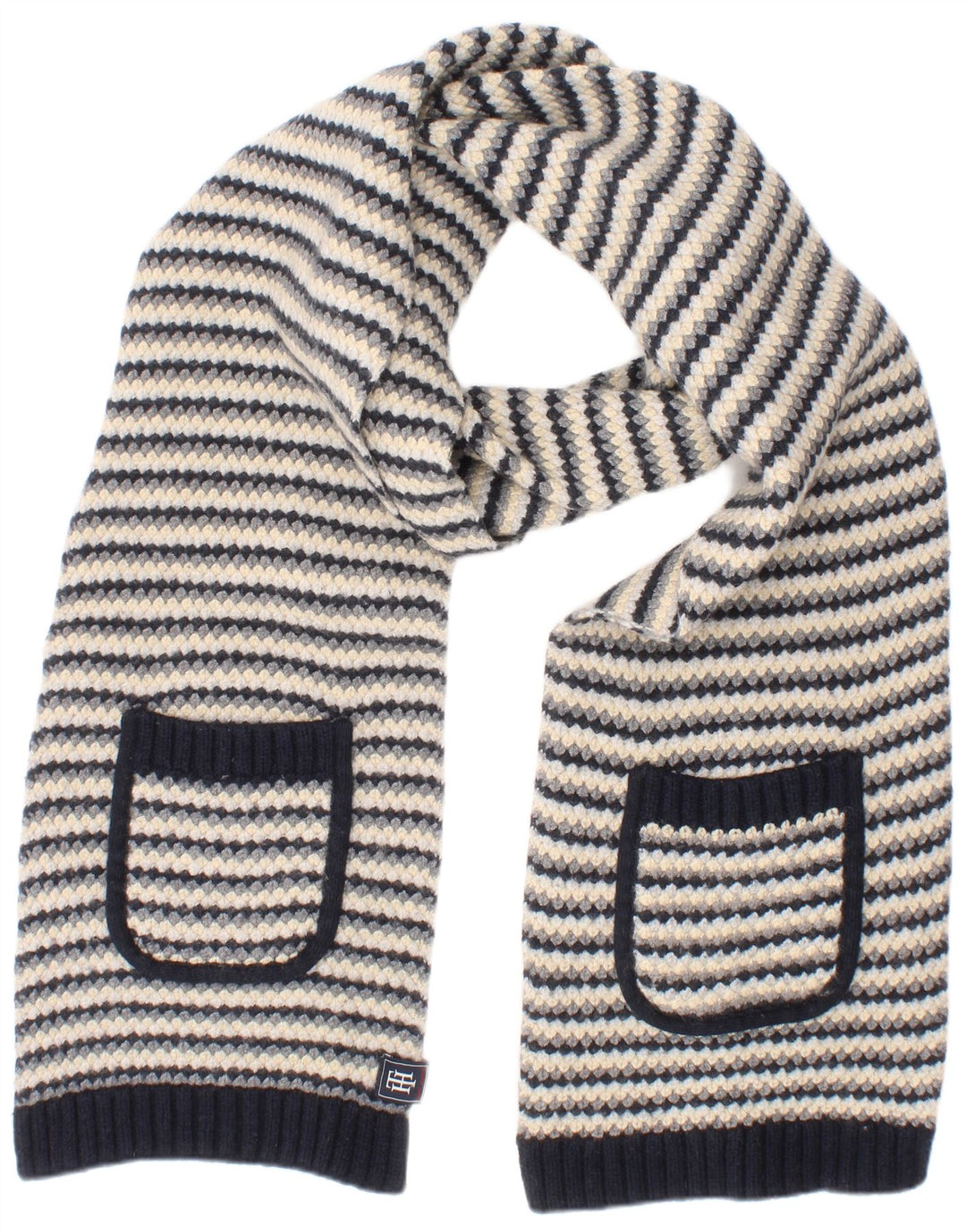 Écharpe rectangulaire en maille pour femmes Tommy Hilfiger, taille unique, bleu marine à rayures, en laine