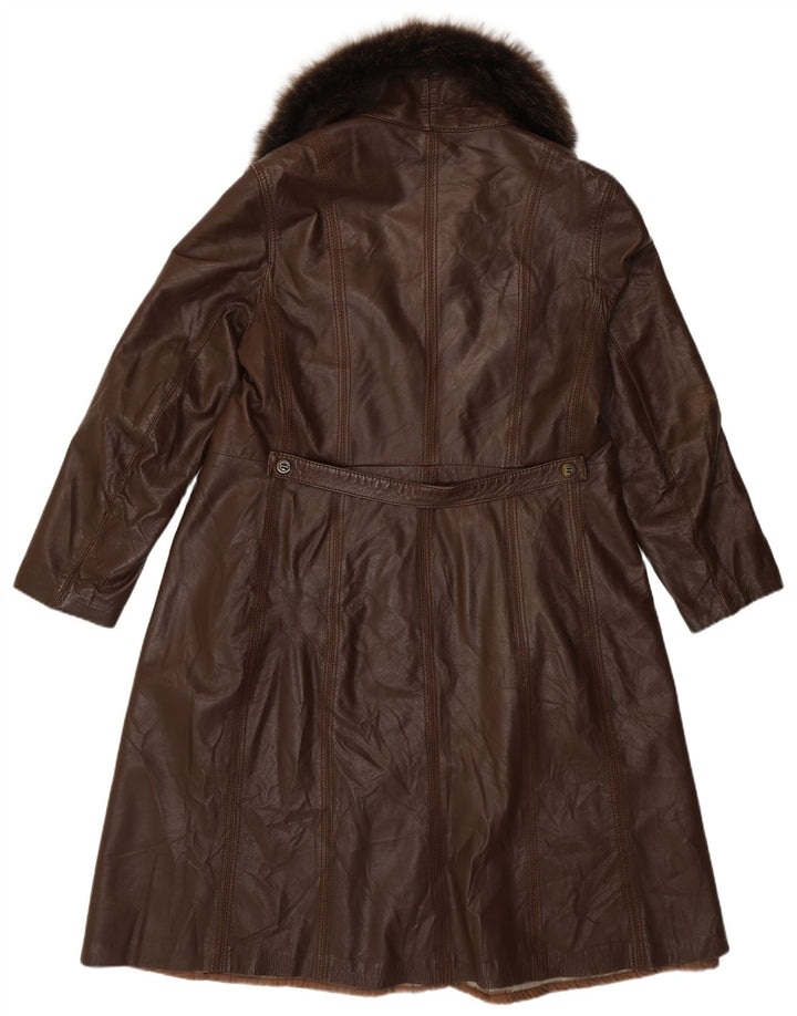 manteau en cuir femme vintage IT 46 Grand Marron