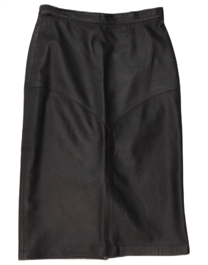 jupe en cuir femme vintage EU 40 Moyen W30 Cuir Noir