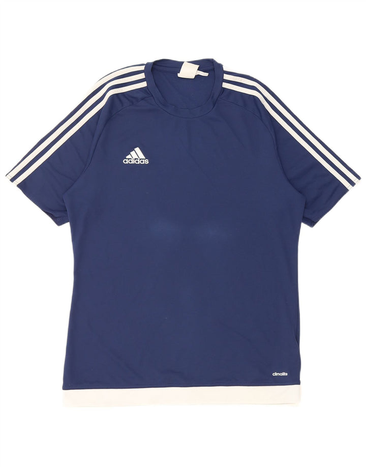 Adidas Hommes Climalite T-Shirt Top Bleu Marine Colorblock Polyester