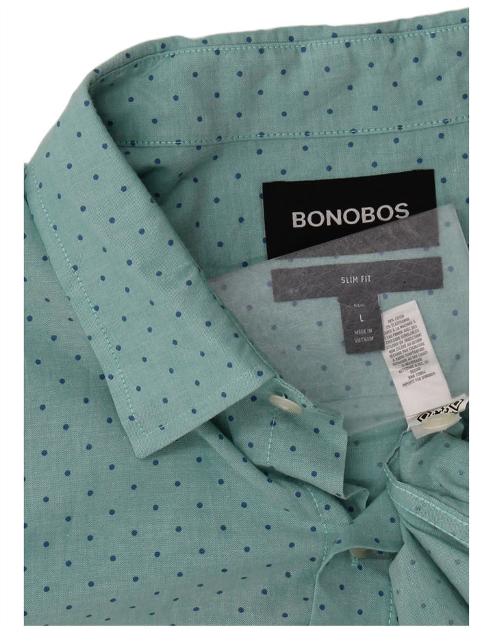 BONOBOS Chemise ajustée à manches courtes pour homme en coton à pois bleus