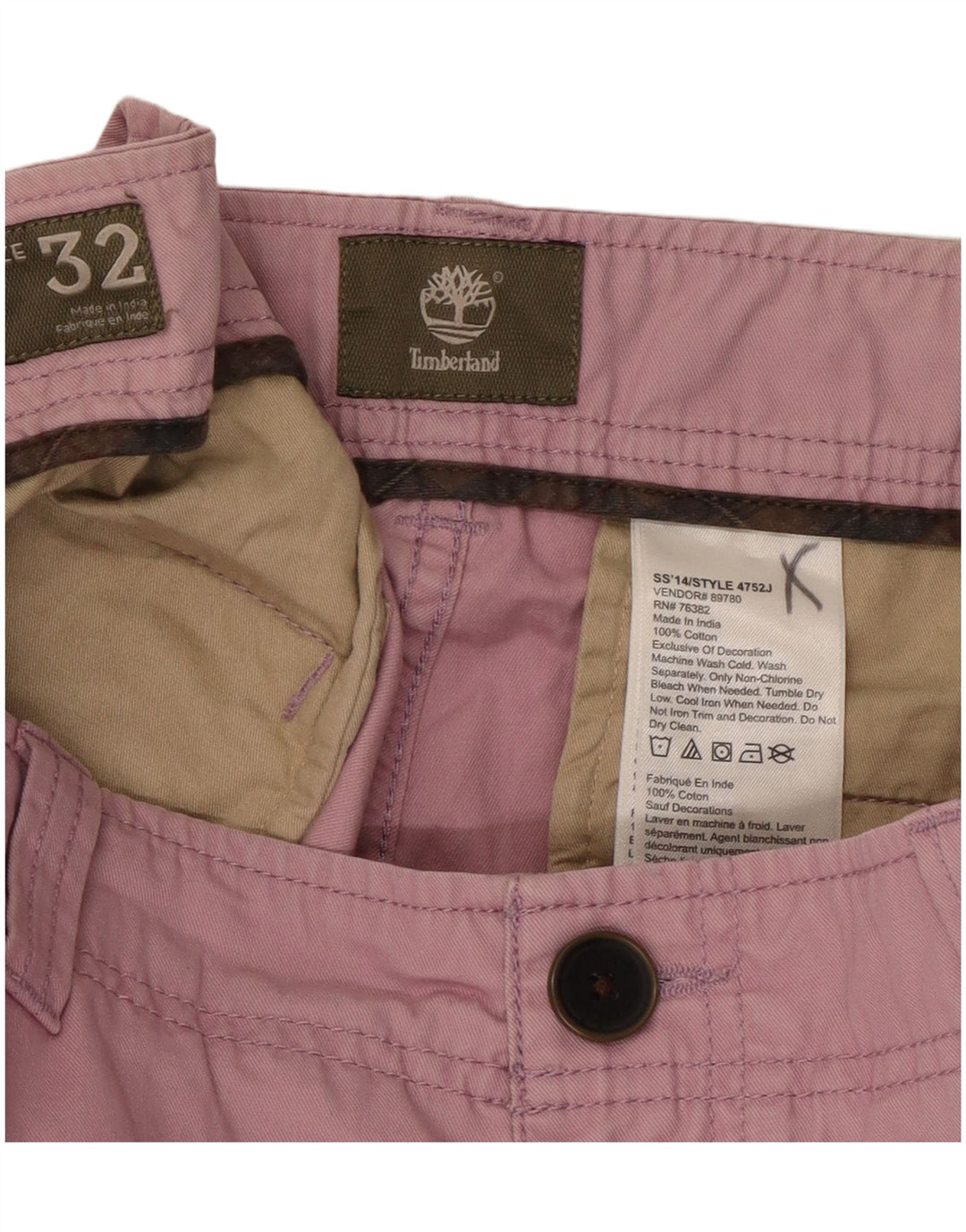 Timberland Short Chino Homme W32 Coton Rose Moyen