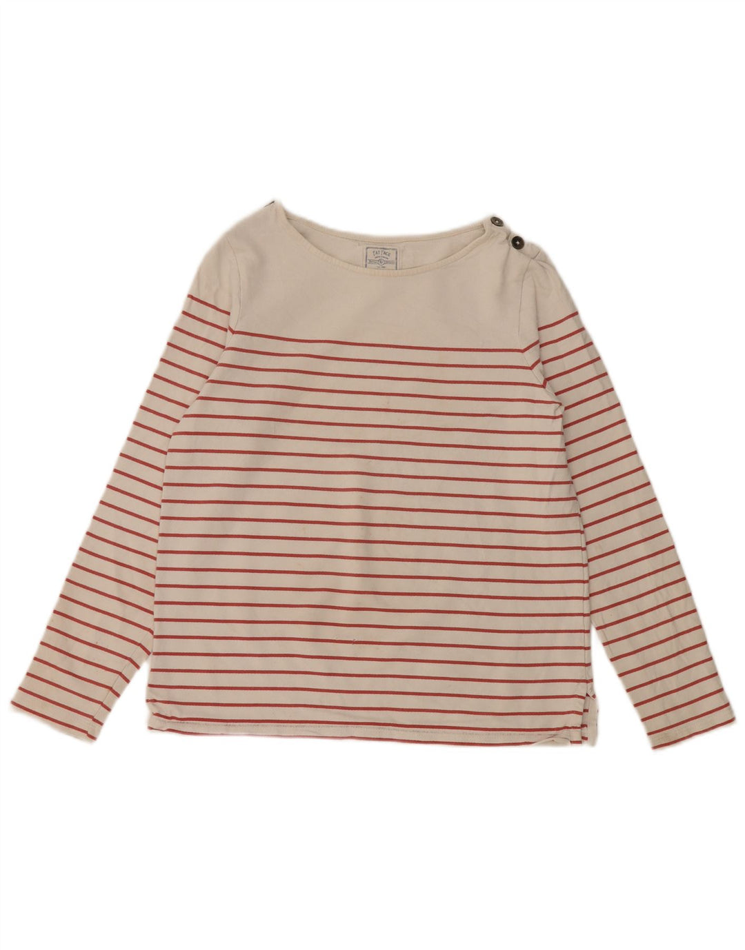 FAT FACE Haut Femme Manches Longues UK 8 Petit Coton Rayé Blanc Cassé