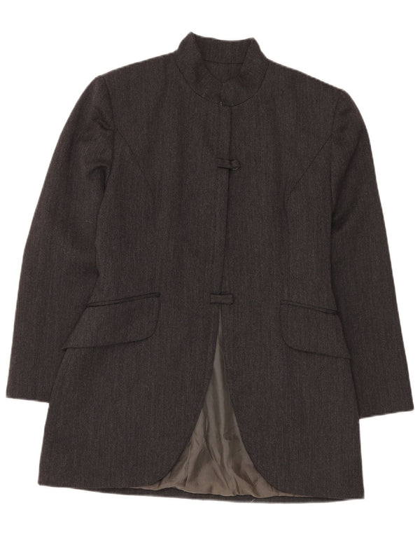 VINTAGE Veste blazer longue à 2 boutons pour femme IT 42 laine gris moyen